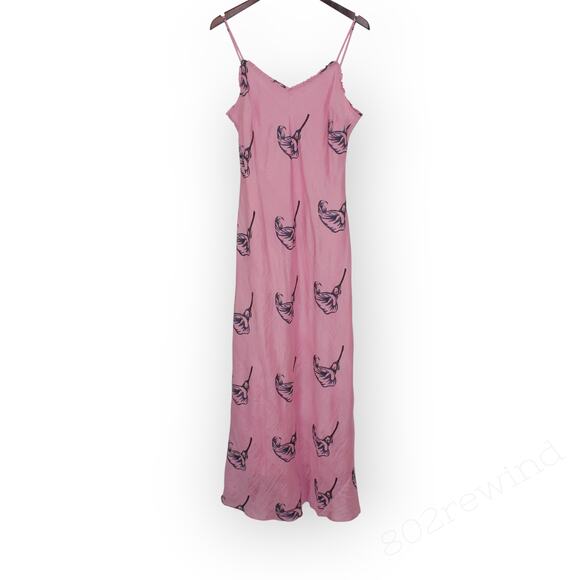 Large Alix of Bohemia Athens Pink Calla Lily Silk Slip Dress Sweetheart Lined - Picture 3 of 16